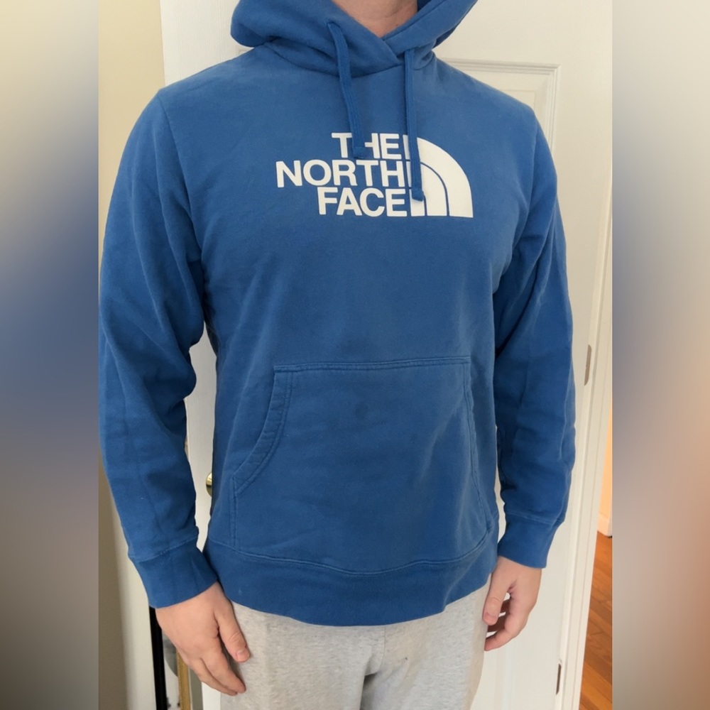 The north face blue and white hoodie